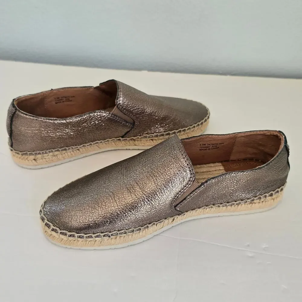 Frye Isbel Leather Espadrilles Women's 5.5M Metallic Gold Silver Summer Boho